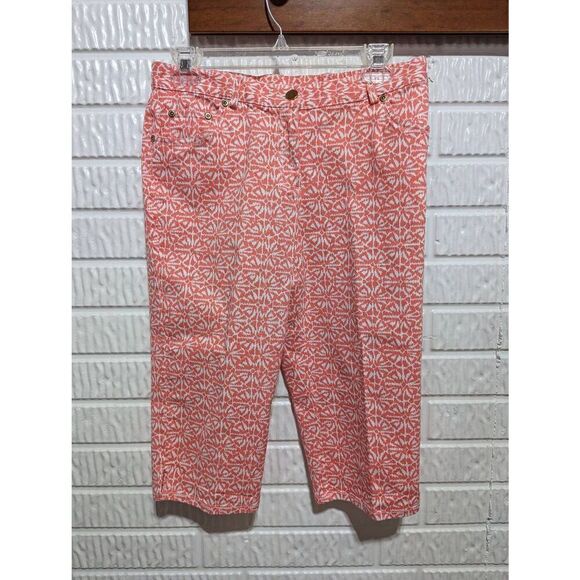 Hearts of Palm Women's Orange White Floral Stretch Denim Skimmer Capri Pants 6P - Picture 1 of 6